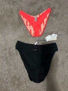 Black High-Waist Bikini Bottom & Coral Ribbed Reversible Bottom Set of 2- Size S